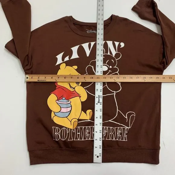 Disney Winnie The Pooh Sweater Womens S Brown Crew Neck Micro Fleece Pullover - Picture 7 of 12
